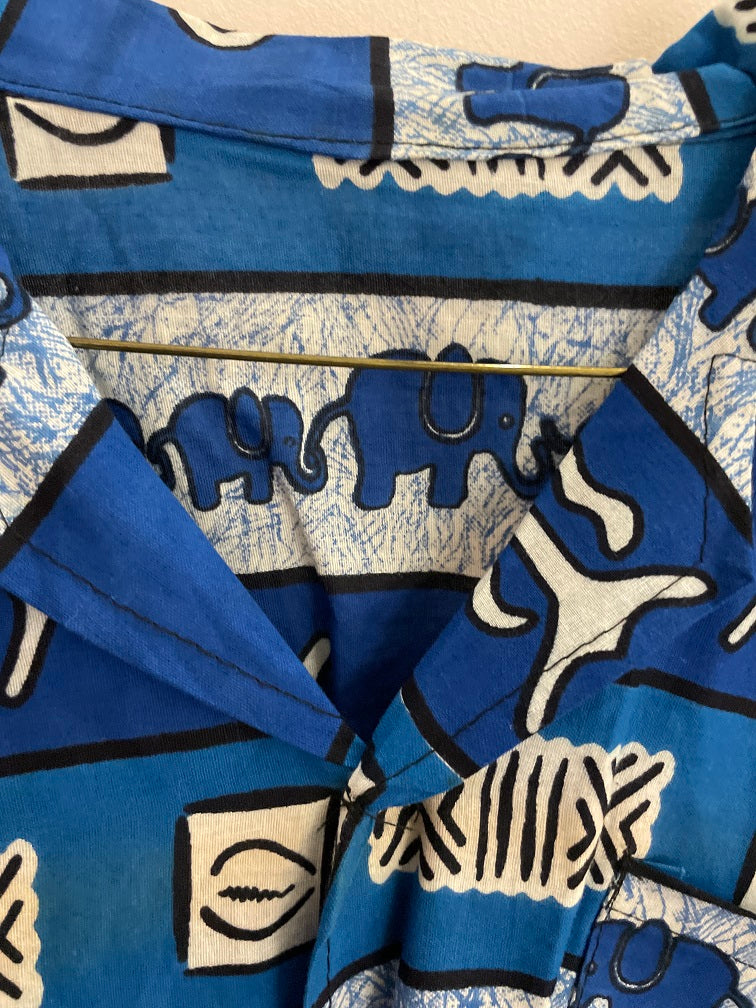 Vintage abstract blue patterned men shirt size XXL