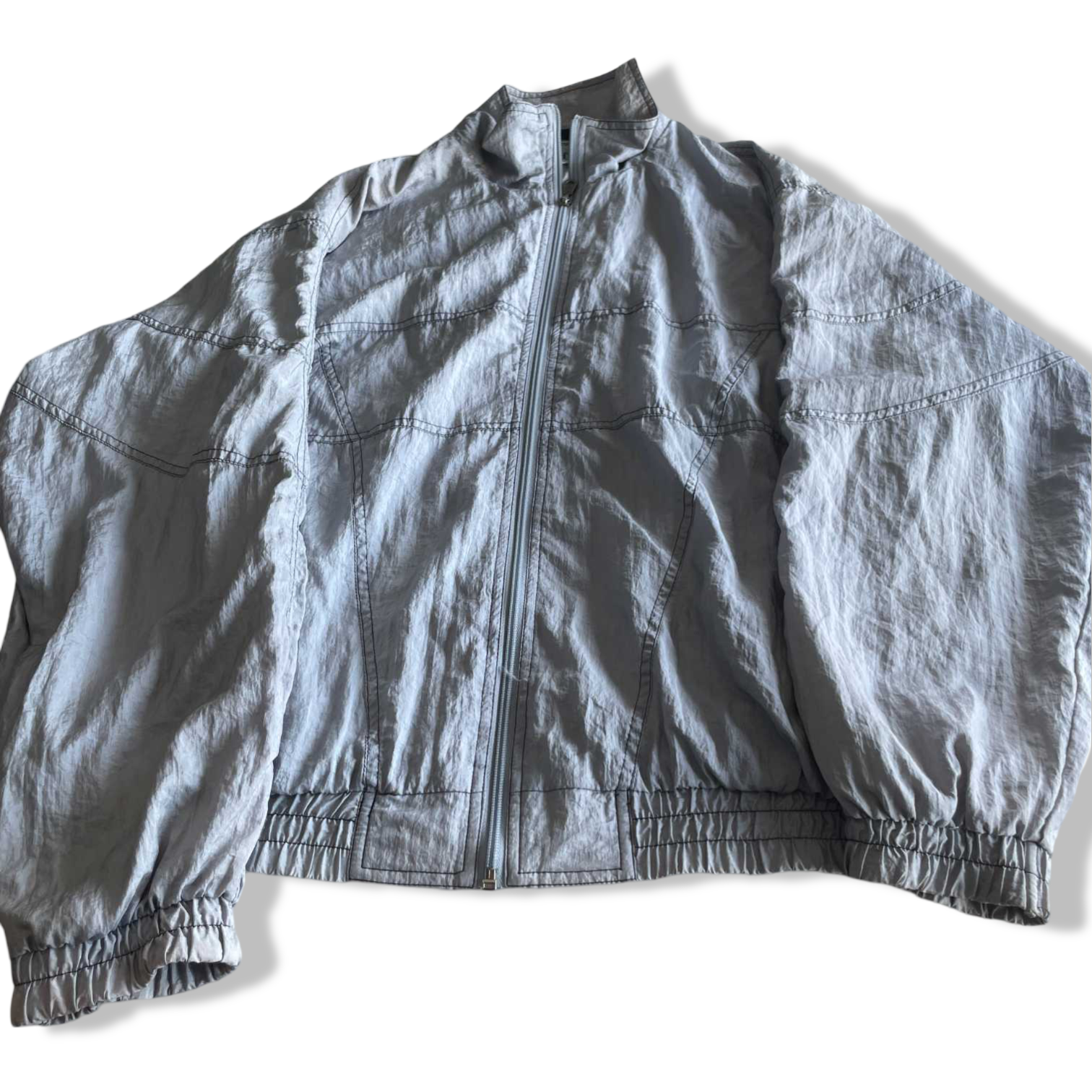 Vintage men Rodeo grey nylon polyester windbreaker full zip jacket in L|L31 W25|SKU 5672