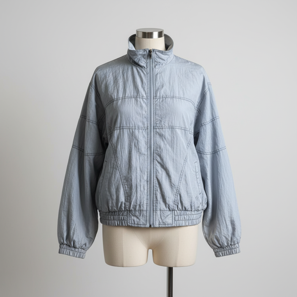 Vintage men Rodeo grey nylon polyester windbreaker full zip jacket in L|L31 W25|SKU 5672