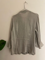 Vintage women grey ruffle neck long sleeve blouse size M