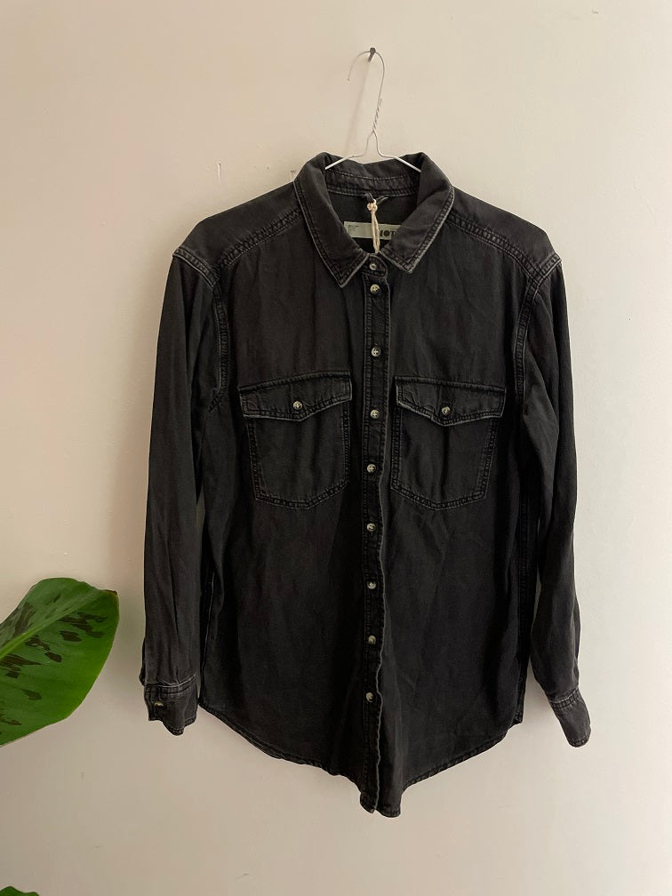 Vintage black top shop denim long sleeve shirt size uk 8