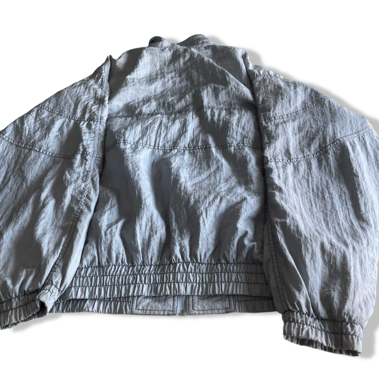 Vintage men Rodeo grey nylon polyester windbreaker full zip jacket in L|L31 W25|SKU 5672