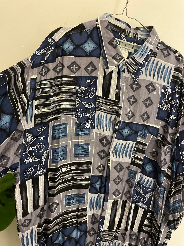 Vintage blue abstract patterned long sleeve shirt size XXL
