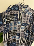 Vintage blue abstract patterned long sleeve shirt size XXL