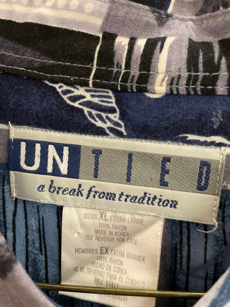 Vintage blue abstract patterned long sleeve shirt size XXL