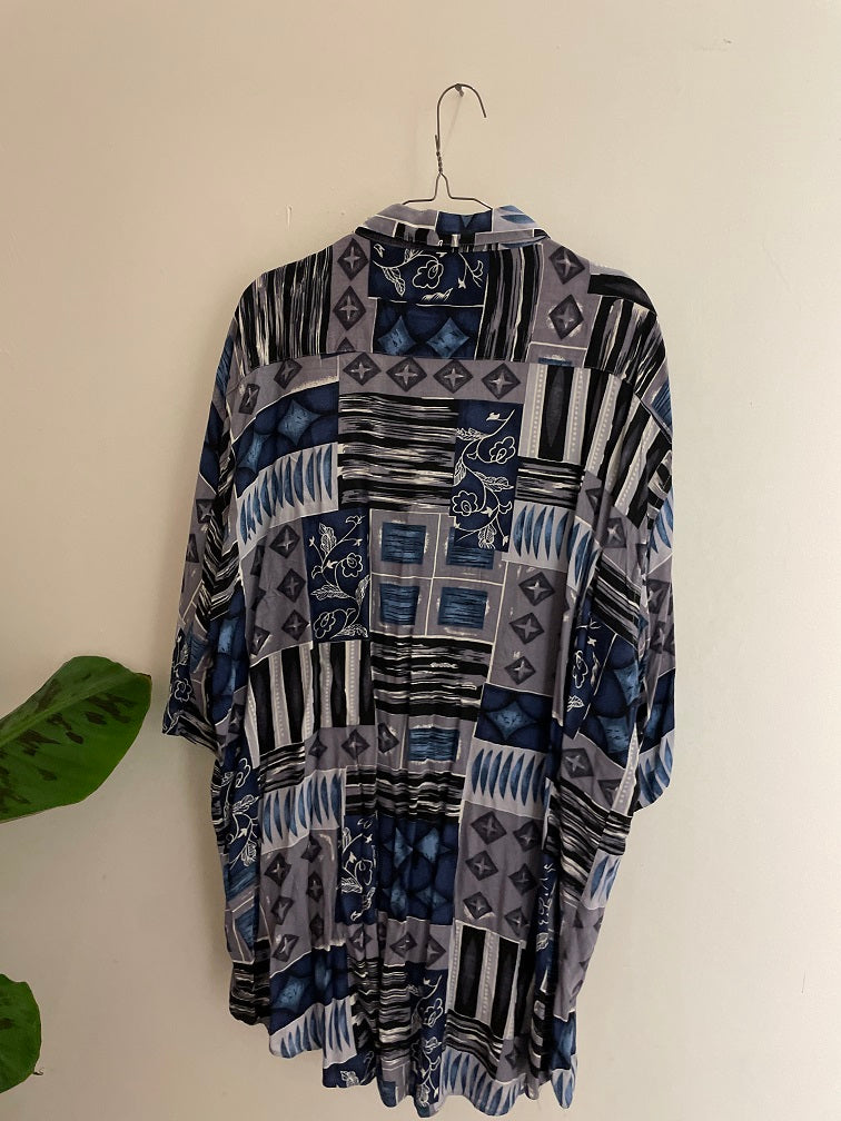 Vintage blue abstract patterned long sleeve shirt size XXL