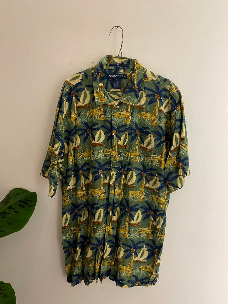 Vintage newport blue abstract patterned multi shirt size XL