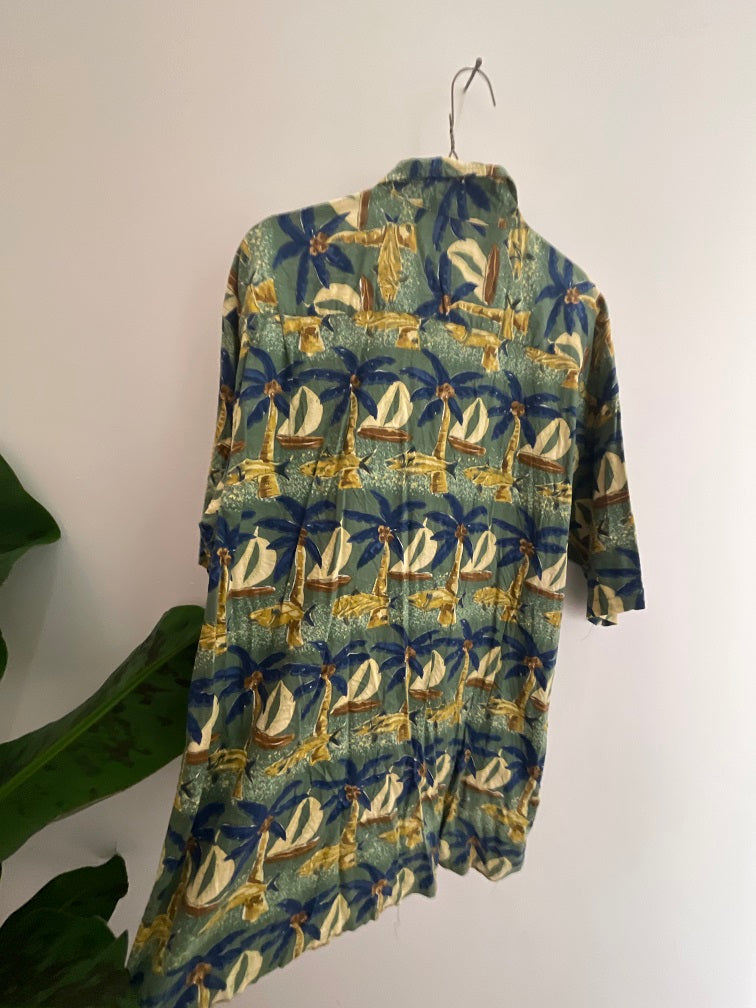 Vintage newport blue abstract patterned multi shirt size XL