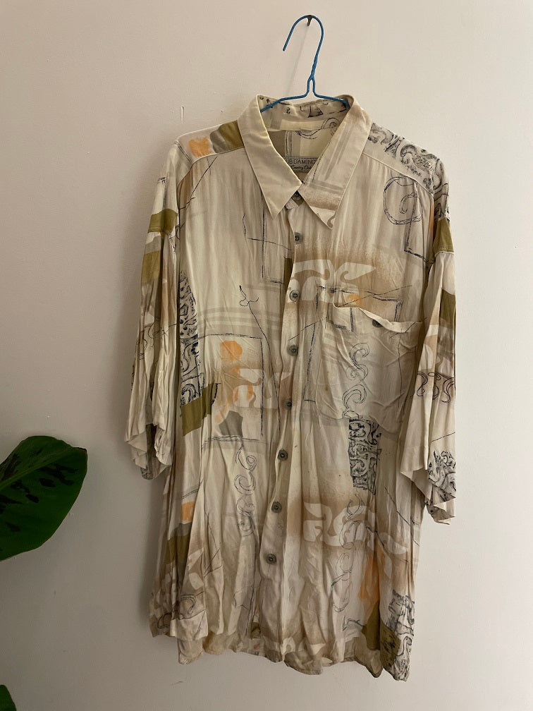 Vintage cream Club Damingo abstract patterned short sleeve shirt size XL