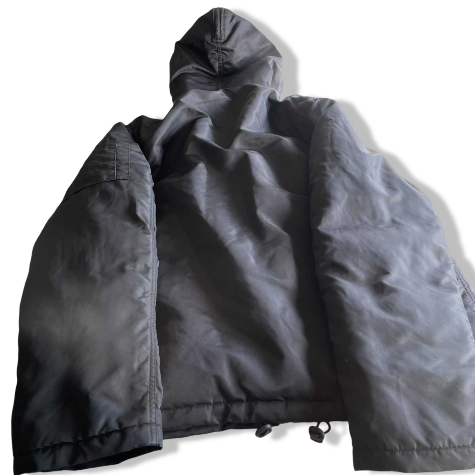 Vintage men black Unif puffer padded nylon polyester full zip hoodie in L|L28 W26|SKU 5676