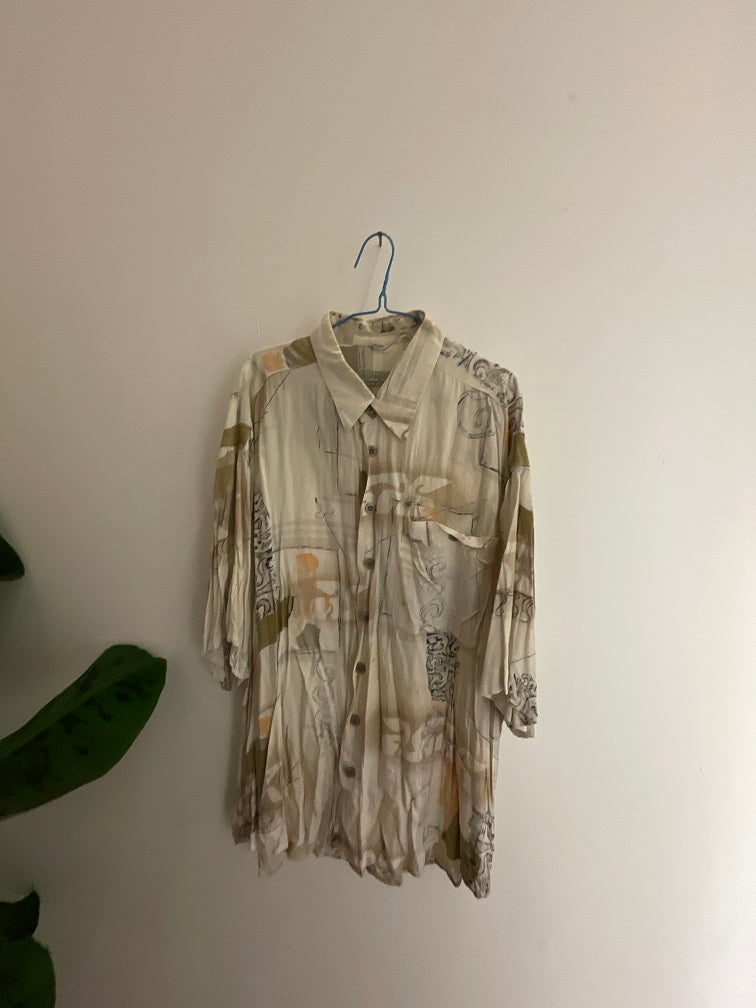 Vintage cream Club Damingo abstract patterned short sleeve shirt size XL