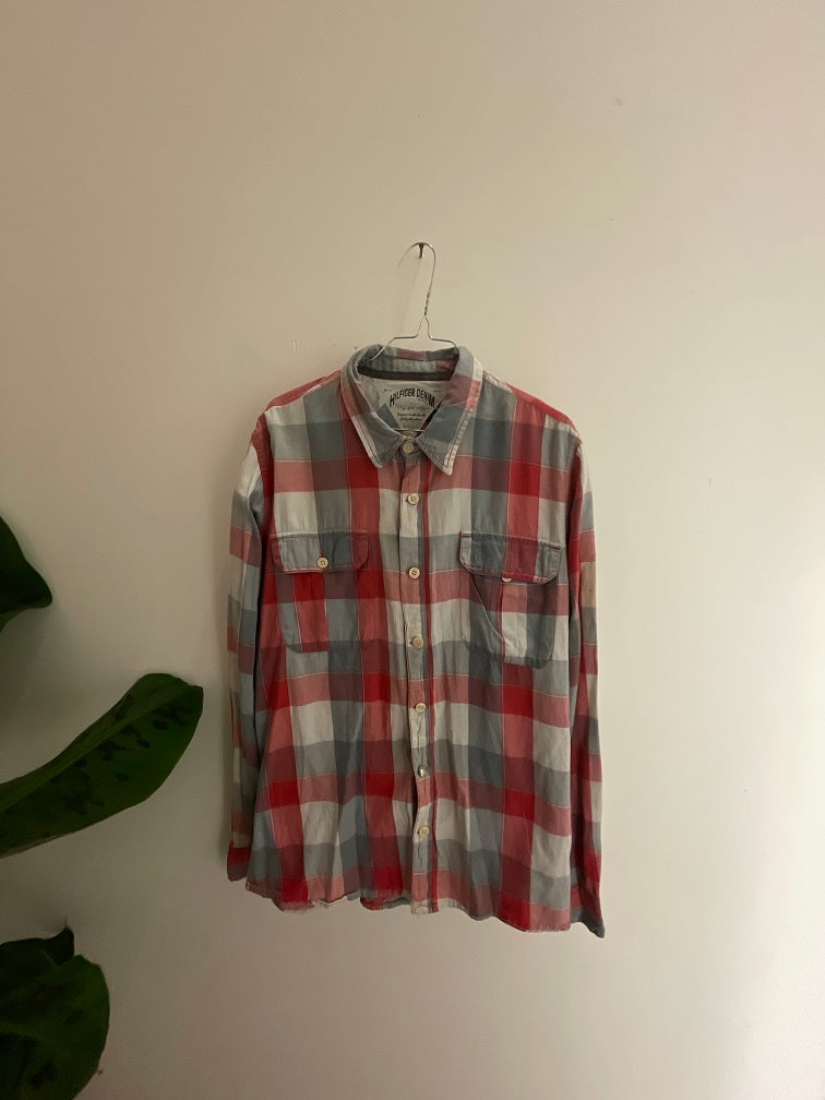 Vintage tommy hilfiger red checkered mens shirt size M