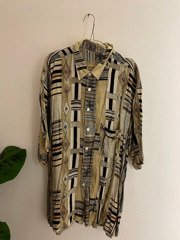 Vintage brown abstract patterned shirt size xxl