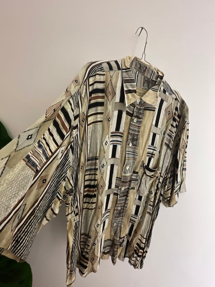 Vintage brown abstract patterned shirt size xxl