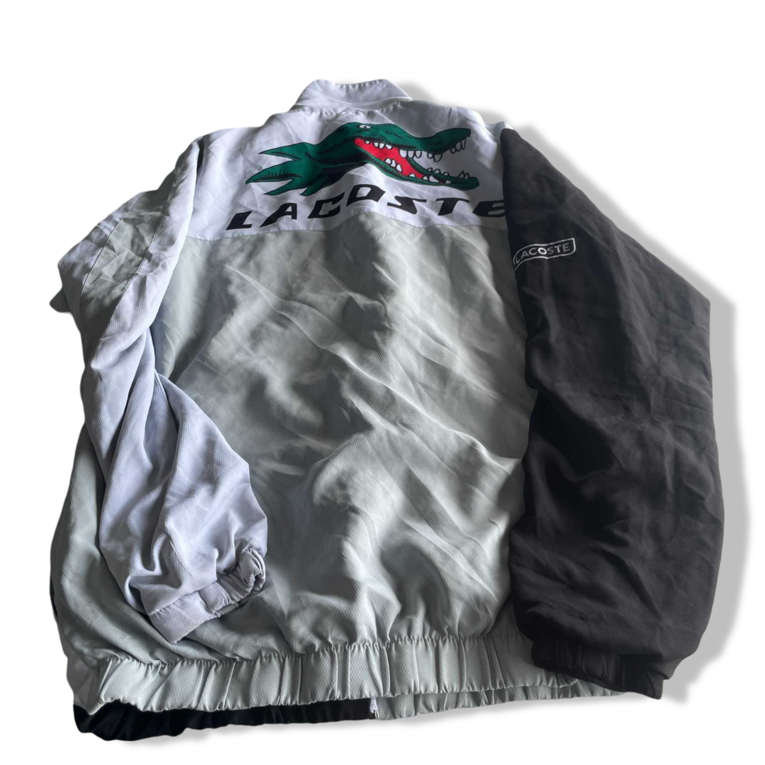 Vintage men Lacoste white & black colorblock wind breaker full zip jacket in L|L30 W20|SKU 5688
