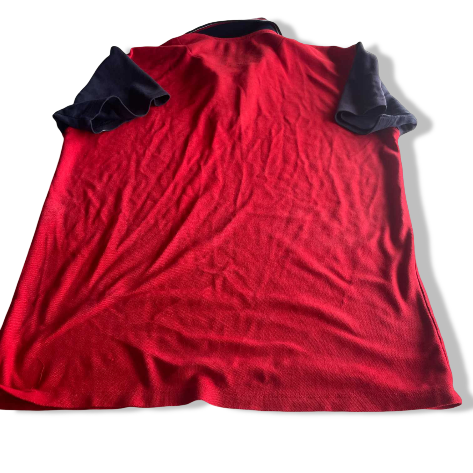 Vintage men Red & blue colorblock short sleeve polo shirt in L|SKU 5690