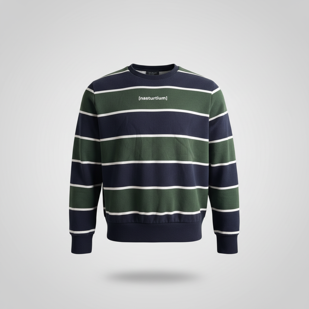 Vintage men green blue multi stripe  crew neck sweatshirt in M|L27 W21|SKU 5693