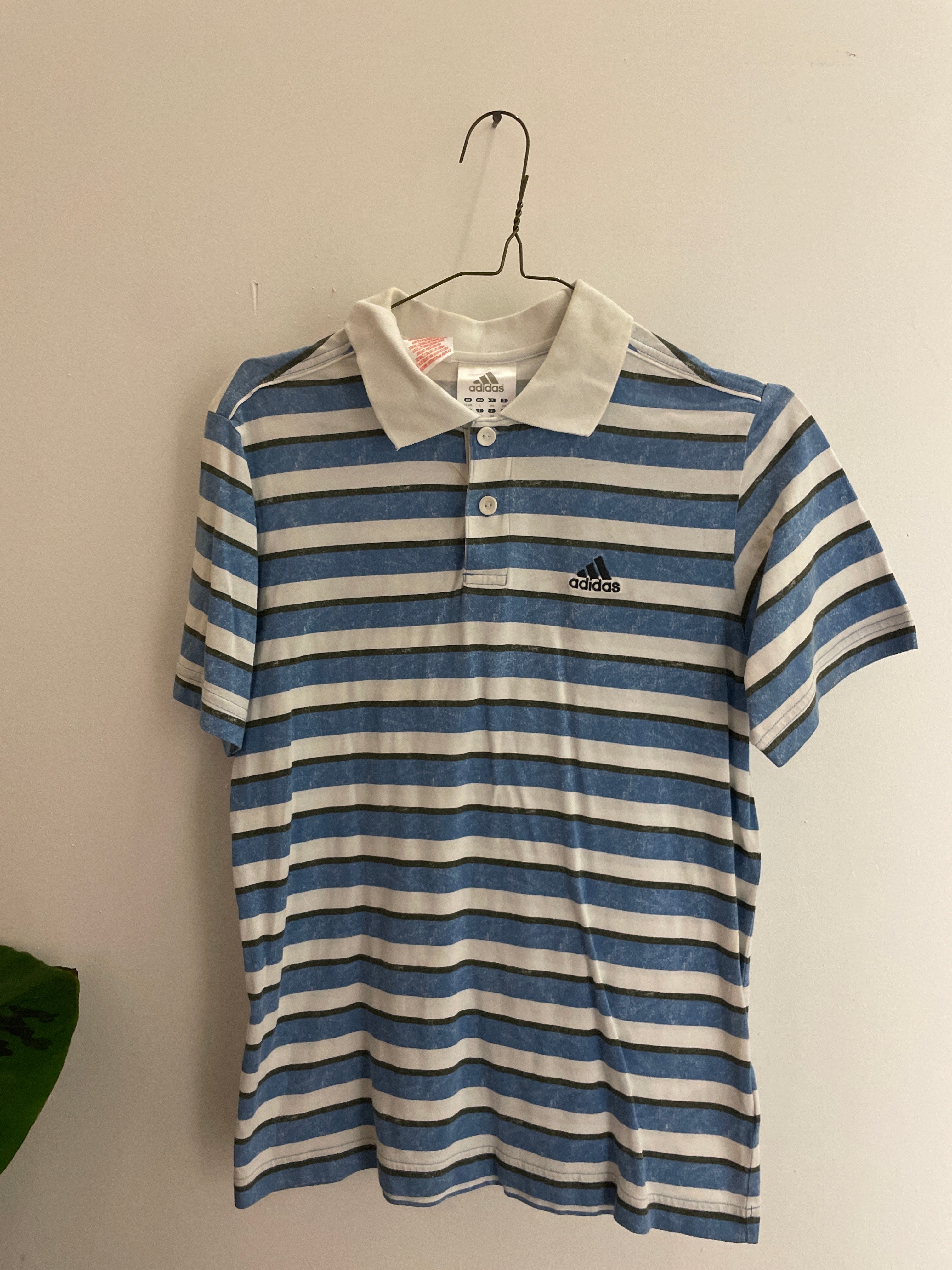 Vintage blue stripped adidas polo shirt size L