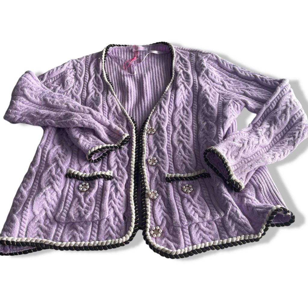 Vintage women Savida lilac knitted button down cardigan in M|L26 W20| SKU 5697