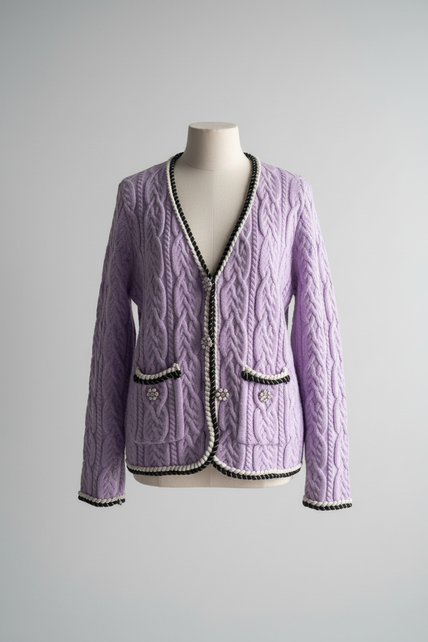Vintage women Savida lilac knitted button down cardigan in M|L26 W20| SKU 5697
