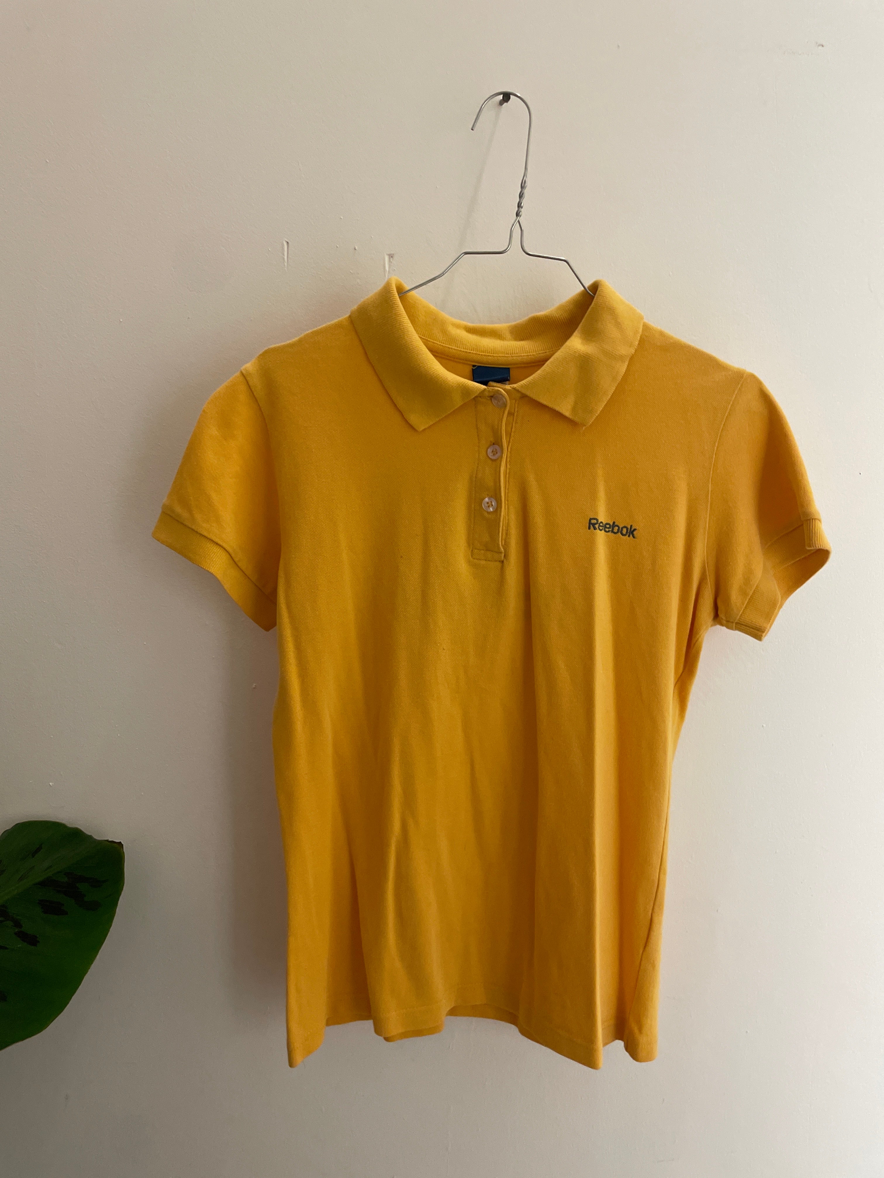 vintage reebok yellow polo shirt size S