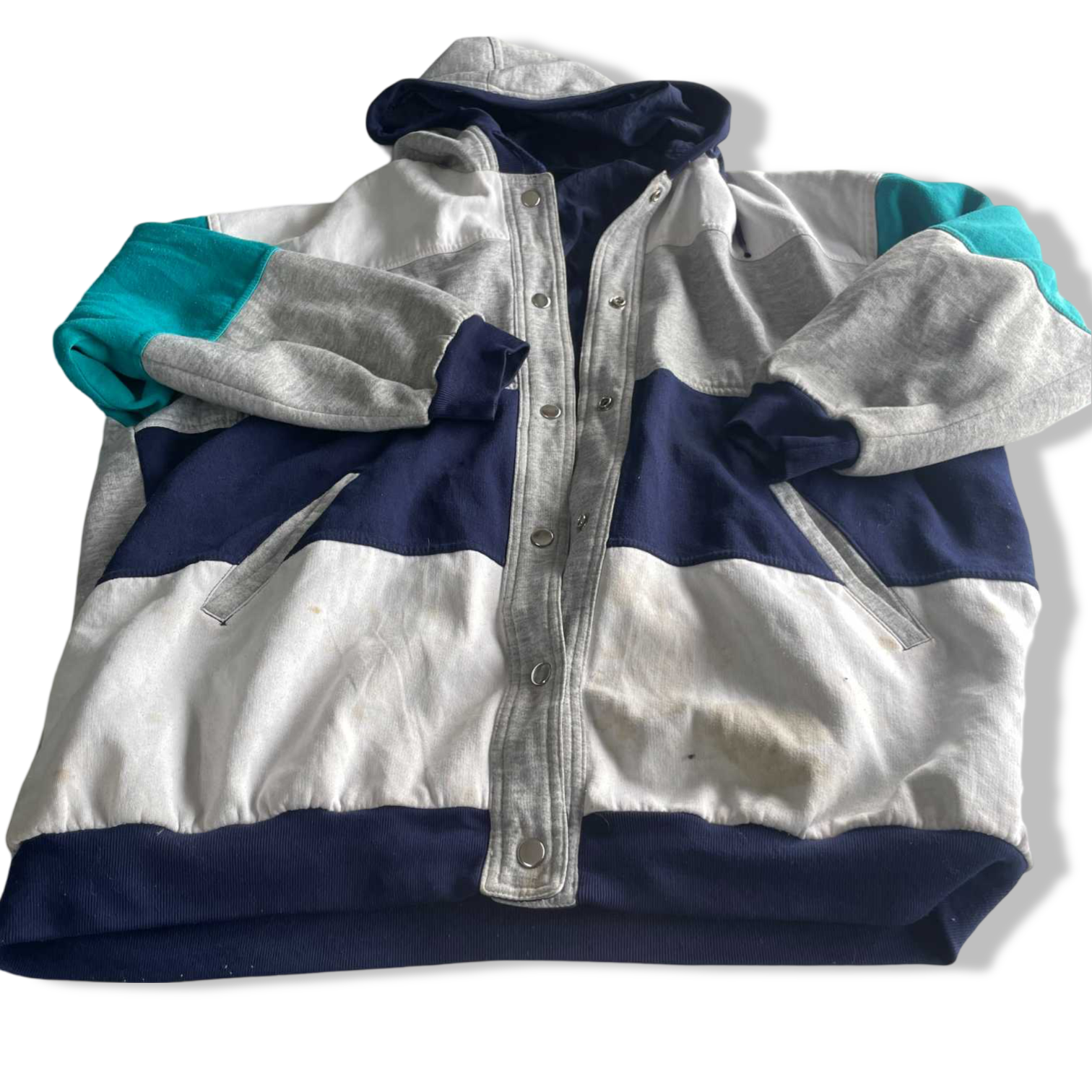 Vintage men Reversible Navy multi stripe heavyweight hoodie in XXL|L29 W25|SKU 5705