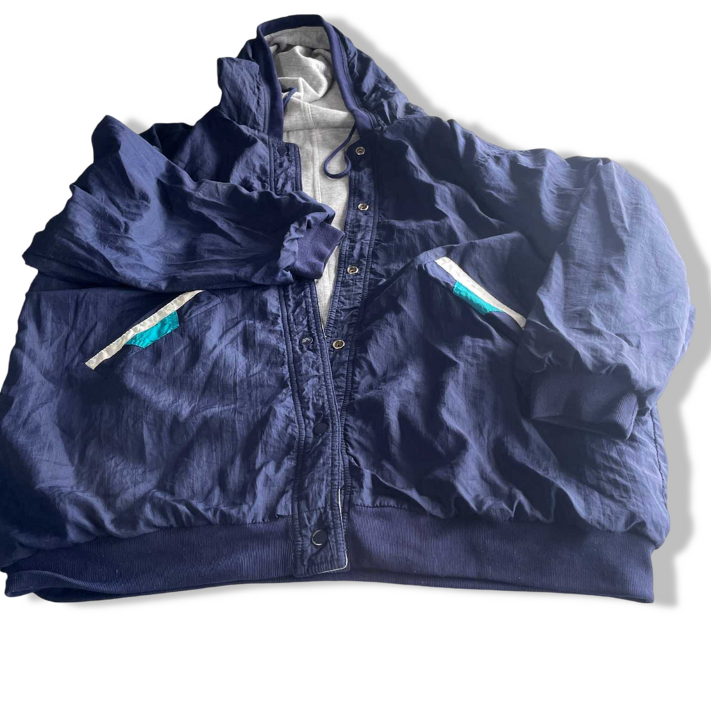 Vintage men Reversible Navy multi stripe heavyweight hoodie in XXL|L29 W25|SKU 5705