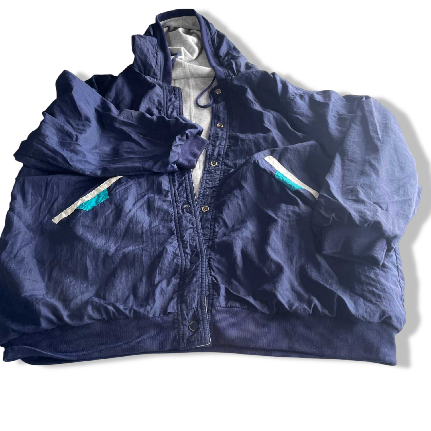 Vintage men Reversible Navy multi stripe heavyweight hoodie in XXL|L29 W25|SKU 5705