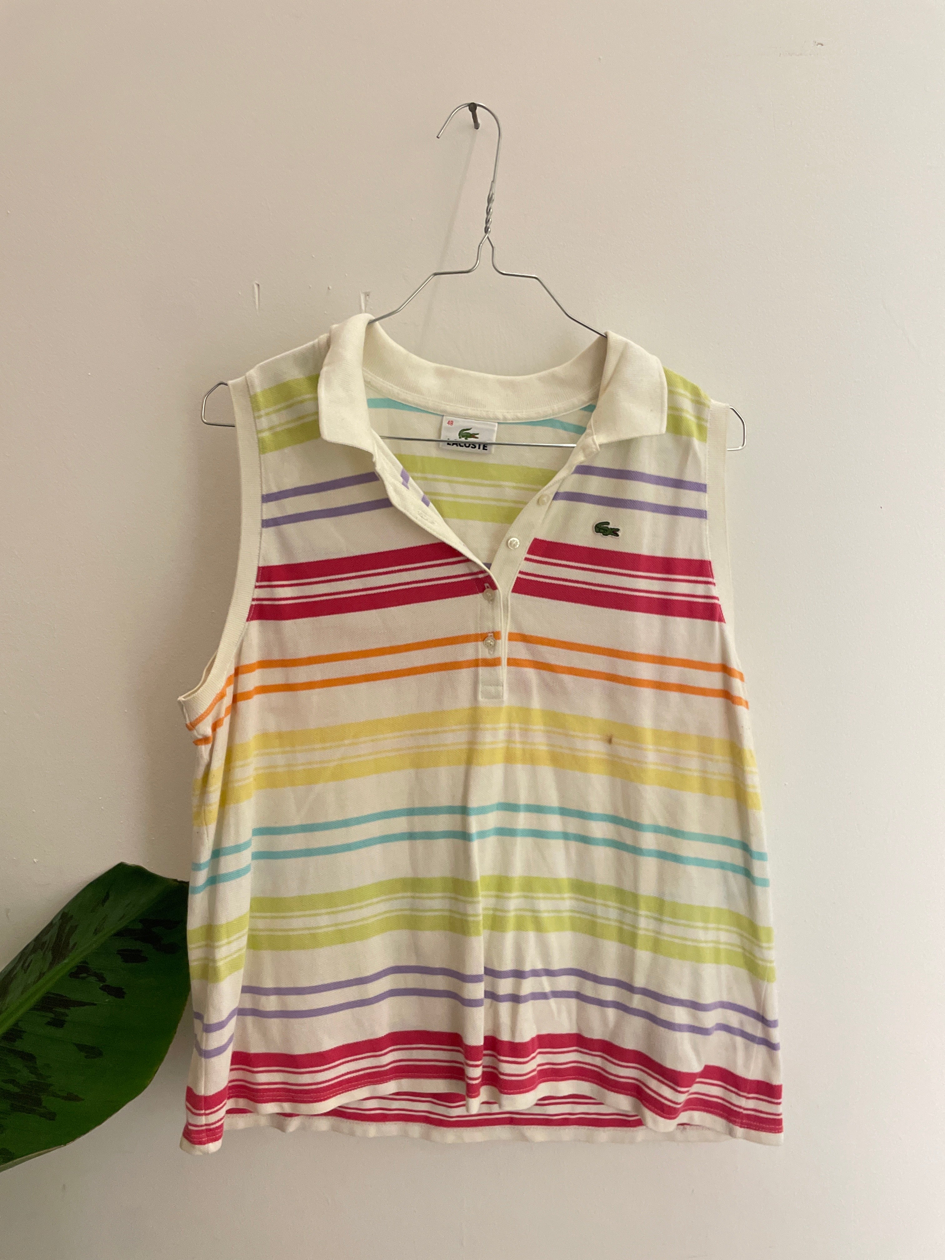 Vintage lacoste multi stripped sleeveless women polo shirt size M
