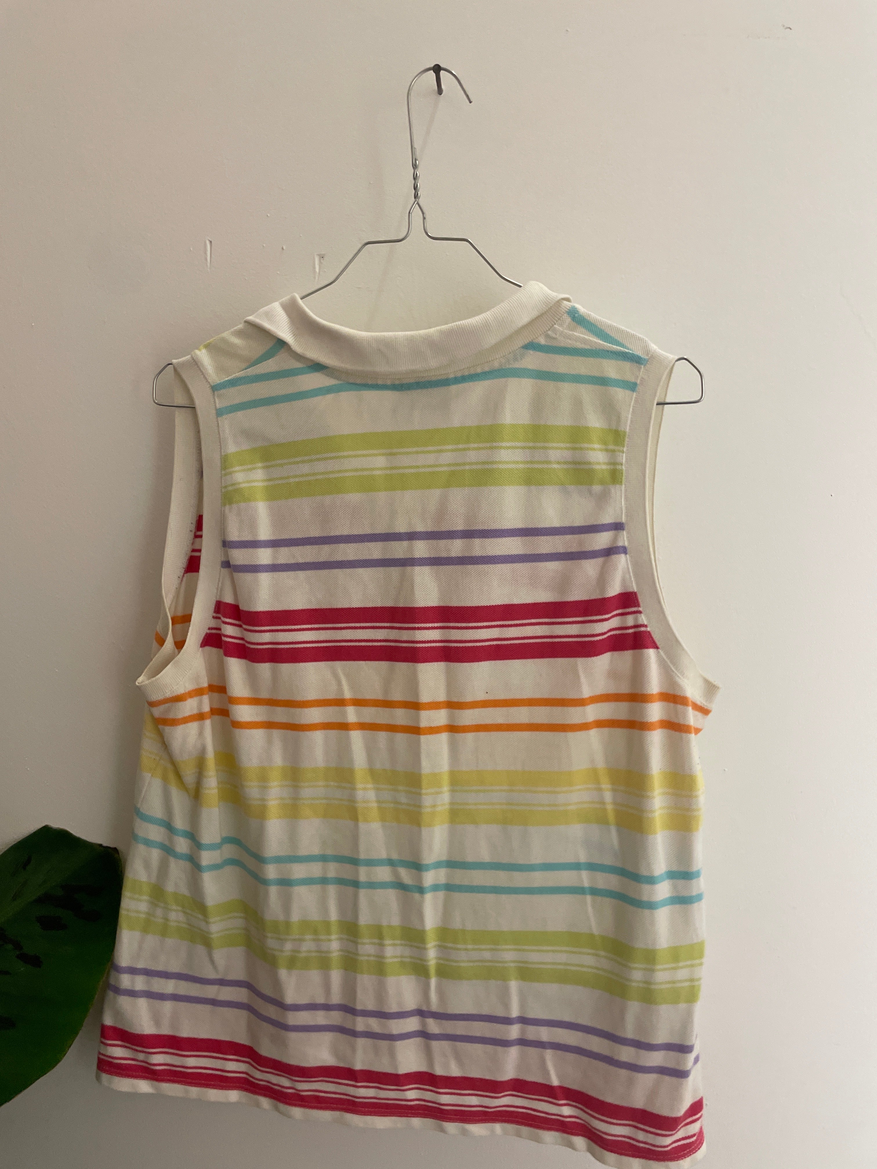 Vintage lacoste multi stripped sleeveless women polo shirt size M