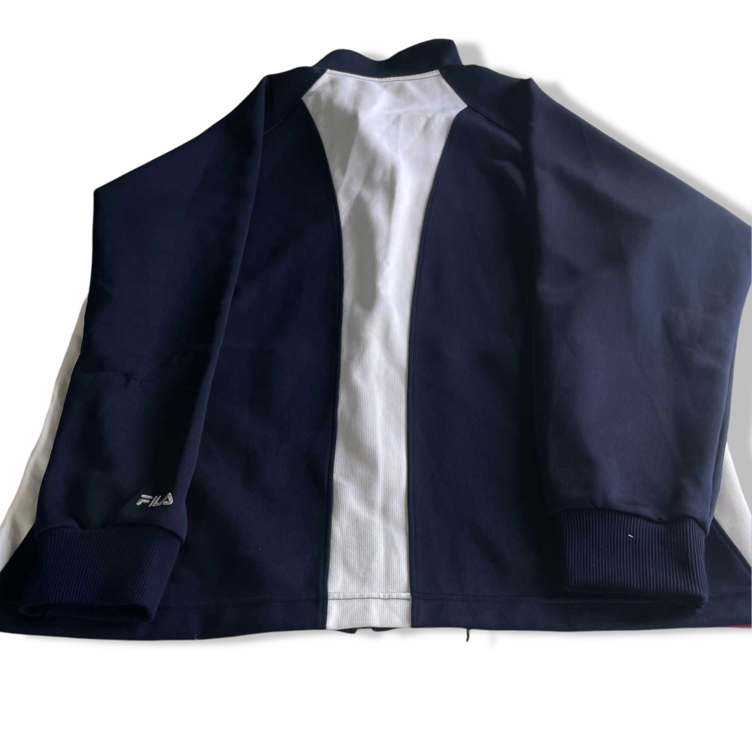 Vintage men Fila Tokyo college of welfare Navy colorblock bomber jacket in L|SKU 5713