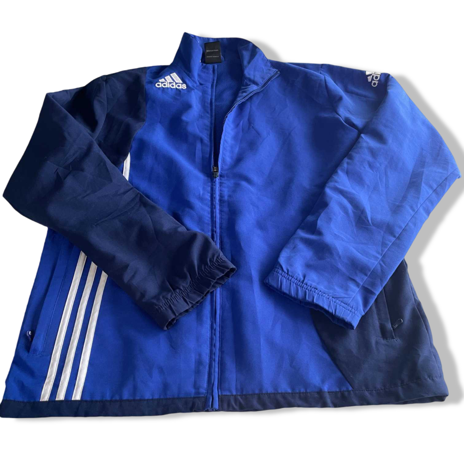 Vintage men Adidas blue full zip wind breaker track jacket in M/L|L30W21|SKU 5718