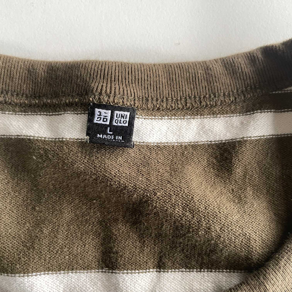 Vintage men brown multi stripe Uniqlo sweatshirt in L|L28 W22|SKU 5722