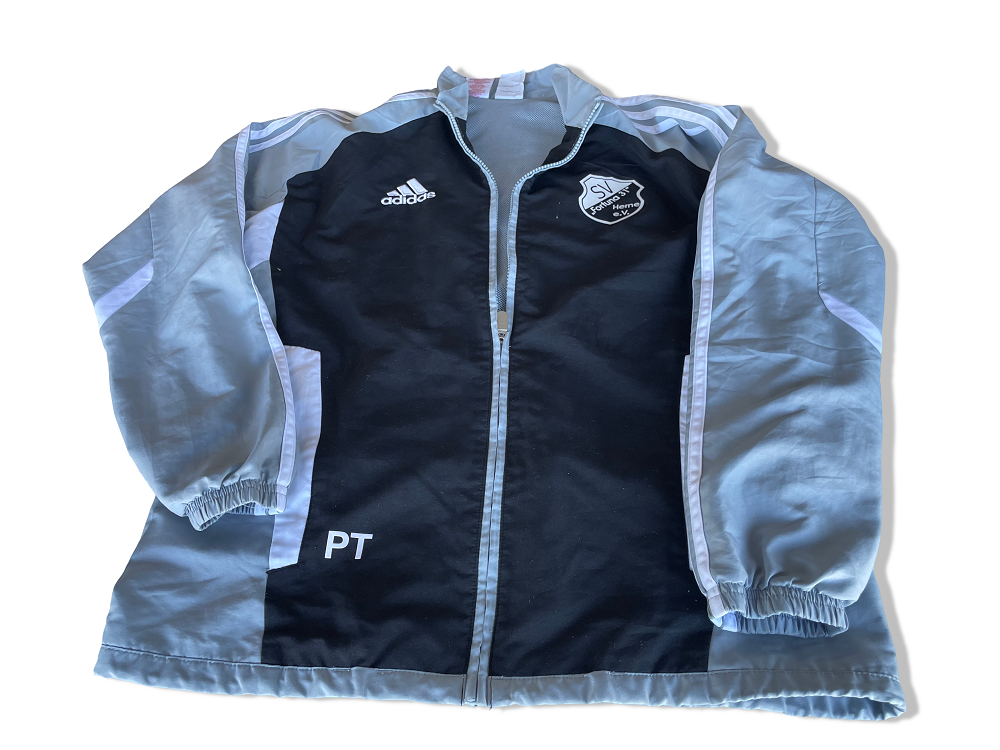 Vintage Adidas SV Fortuna Hernes Grey & Black colorblock full zip tracket in M| SKU 4385