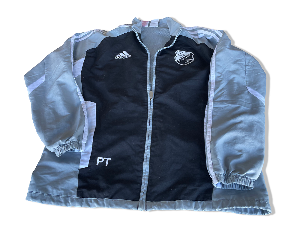 Vintage Adidas SV Fortuna Hernes Grey & Black colorblock full zip tracket in M| SKU 4385