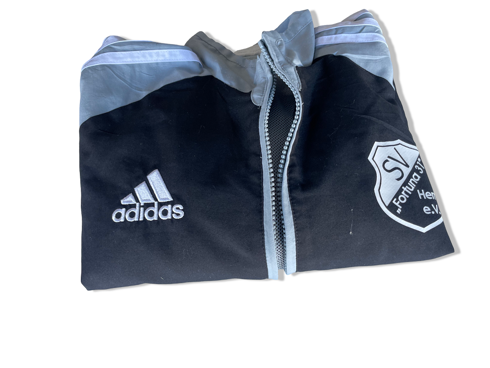 Vintage Adidas SV Fortuna Hernes Grey & Black colorblock full zip tracket in M| SKU 4385