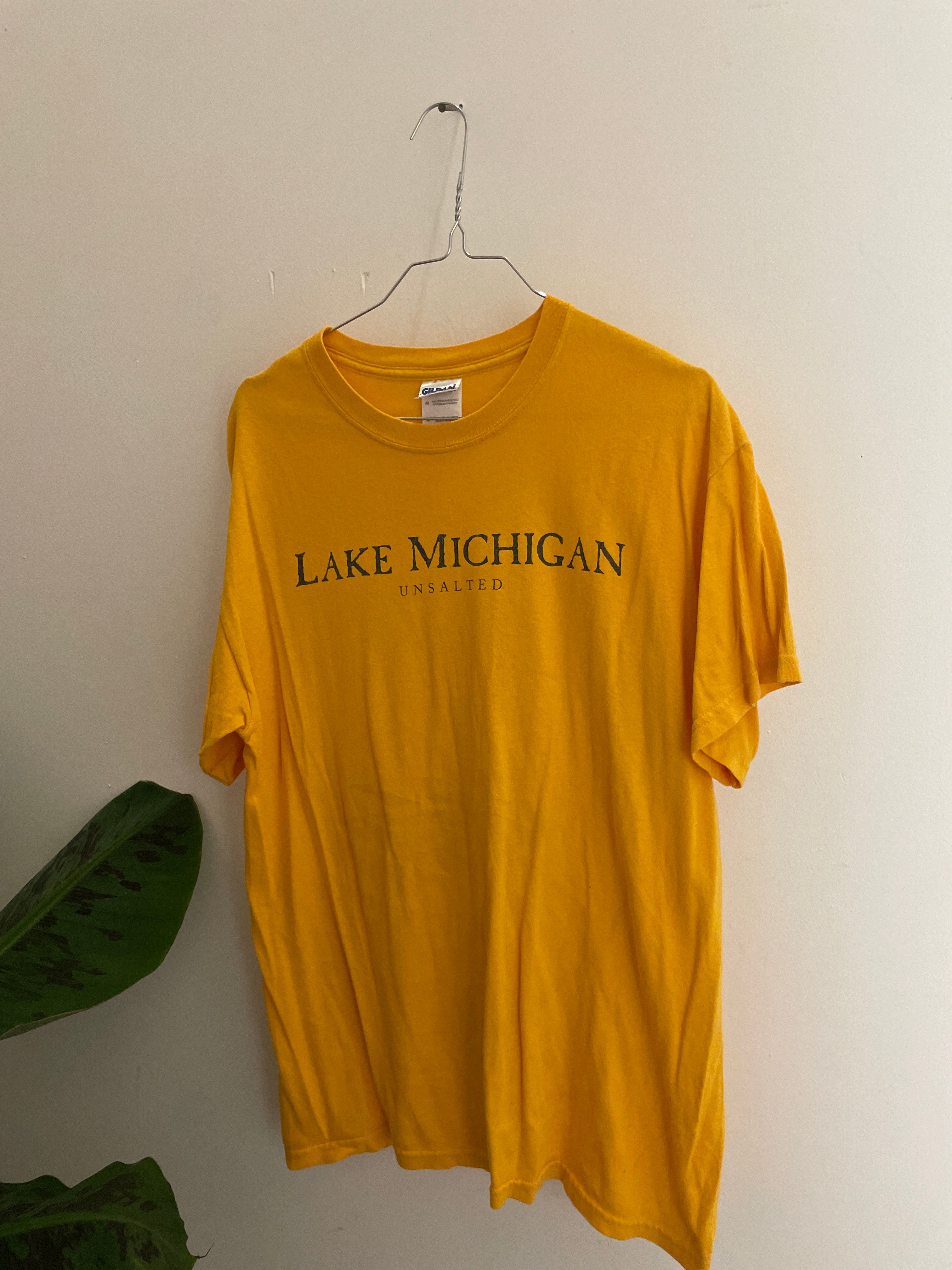 Vintage Gildan lake michigan graphics yellow tshirt size M