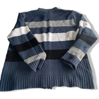 Vintage men Sel blue navy multi stripe high neck knitted full zip sweater in L|SKU 5731