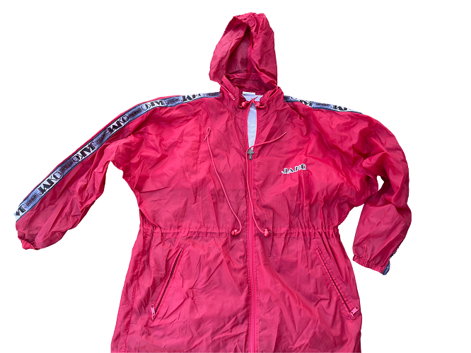 Vintage Jako red windbreaker nylon hoodie jacket in L|L32 W26| SKU 4394