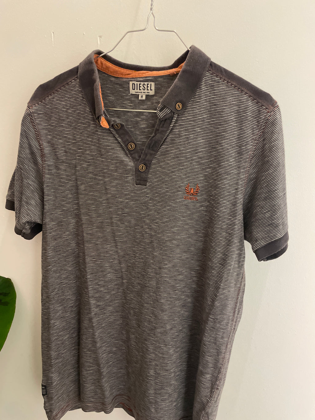 Vintage diesel 1/4 button up grey stripped tshirt size M