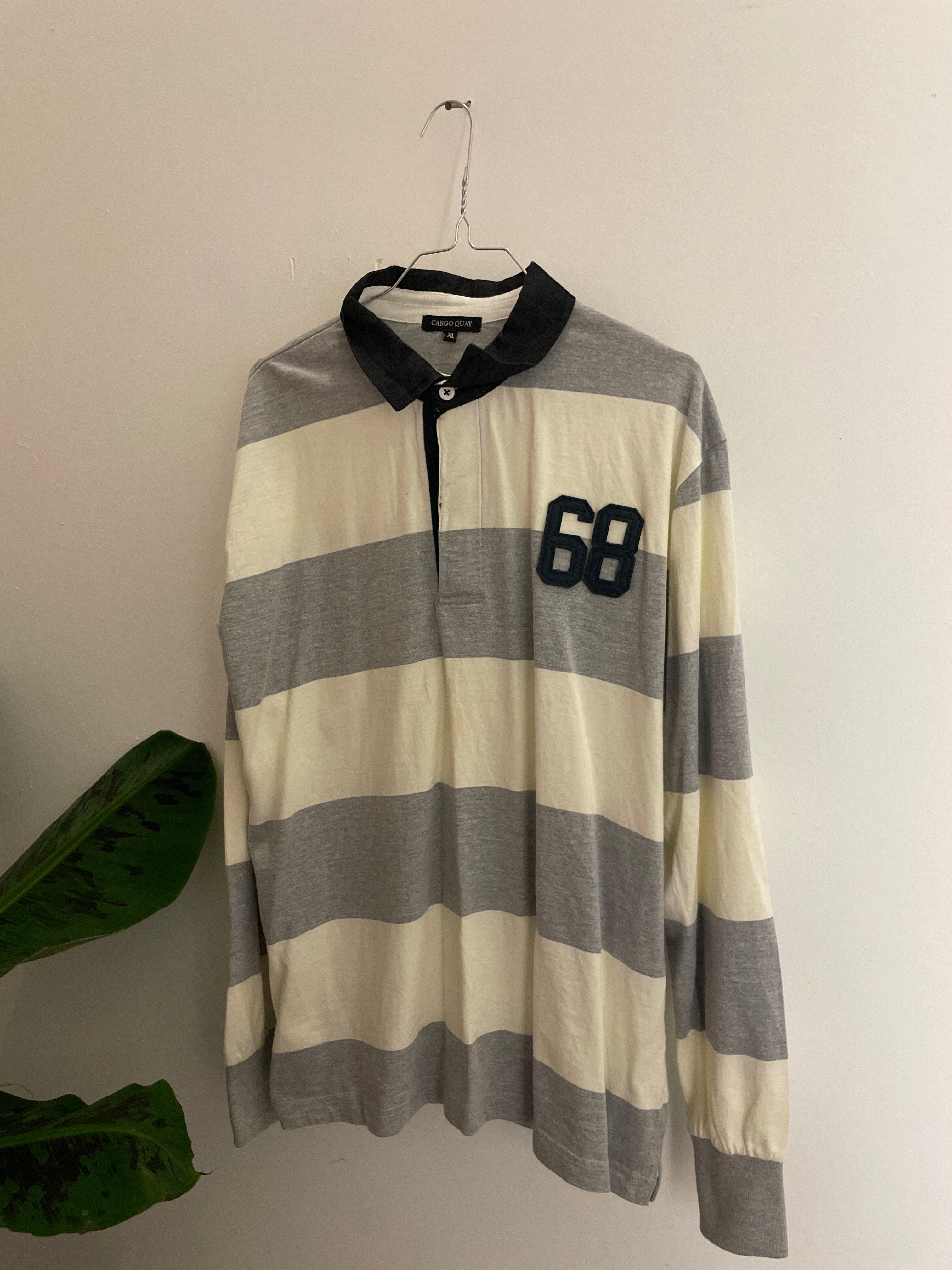 Vintage cream and grey stripped cargo quay polo shirt size XL