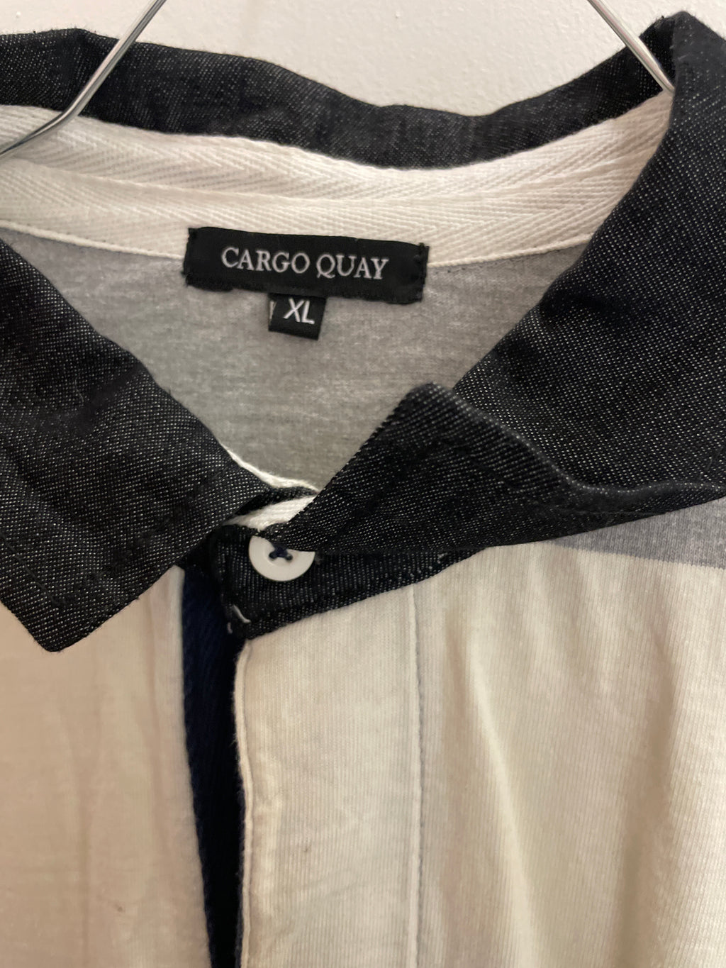 Vintage cream and grey stripped cargo quay polo shirt size XL