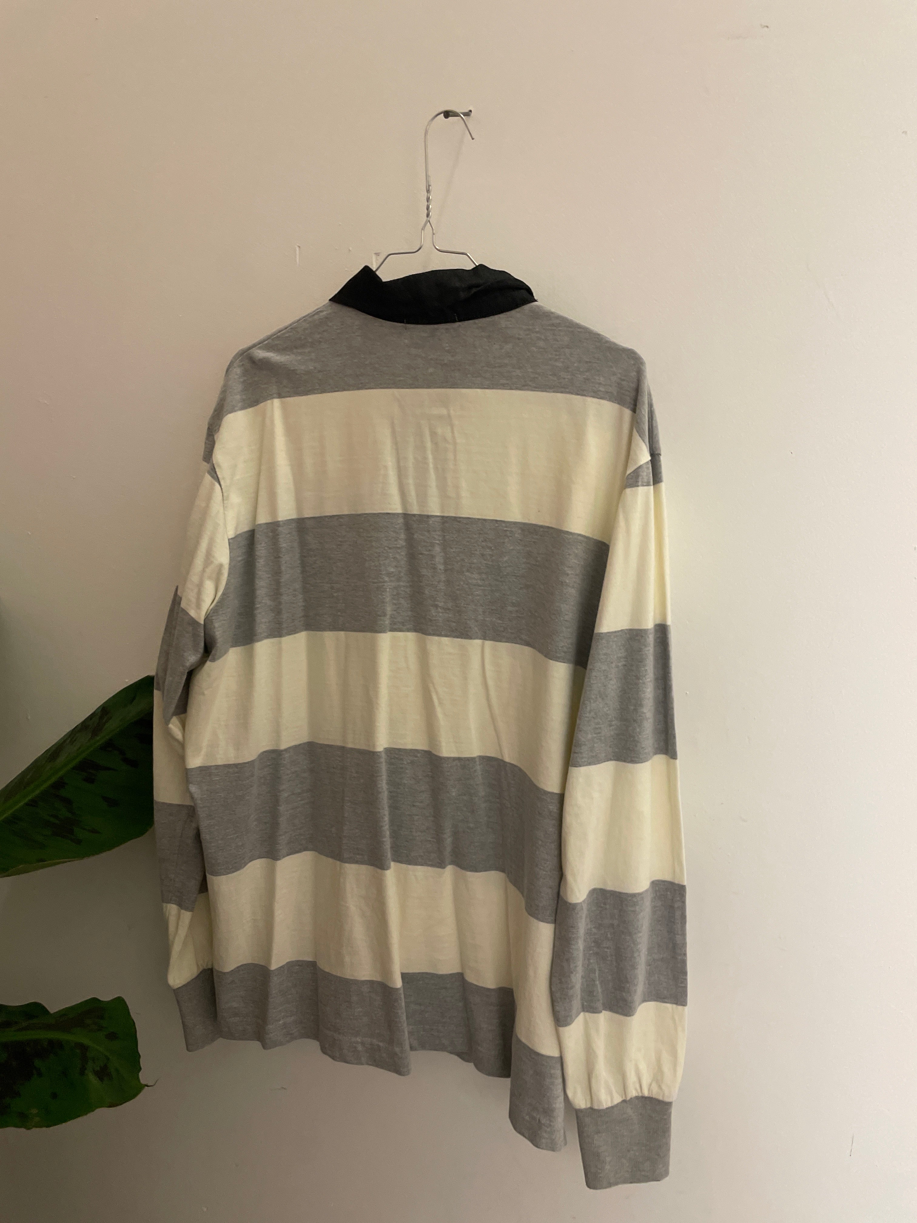 Vintage cream and grey stripped cargo quay polo shirt size XL