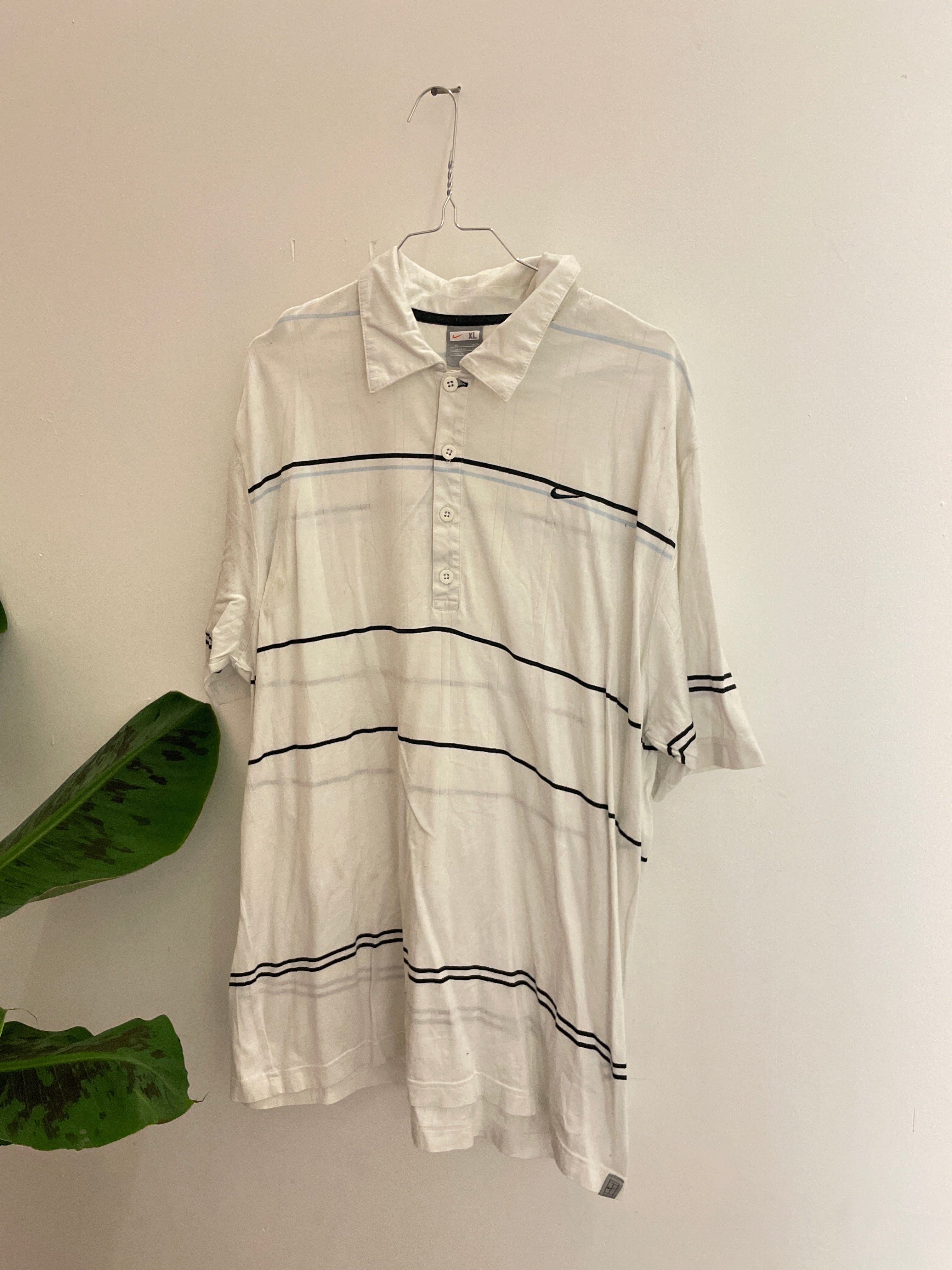Vintage white stripped nike mens polo shirt size XL