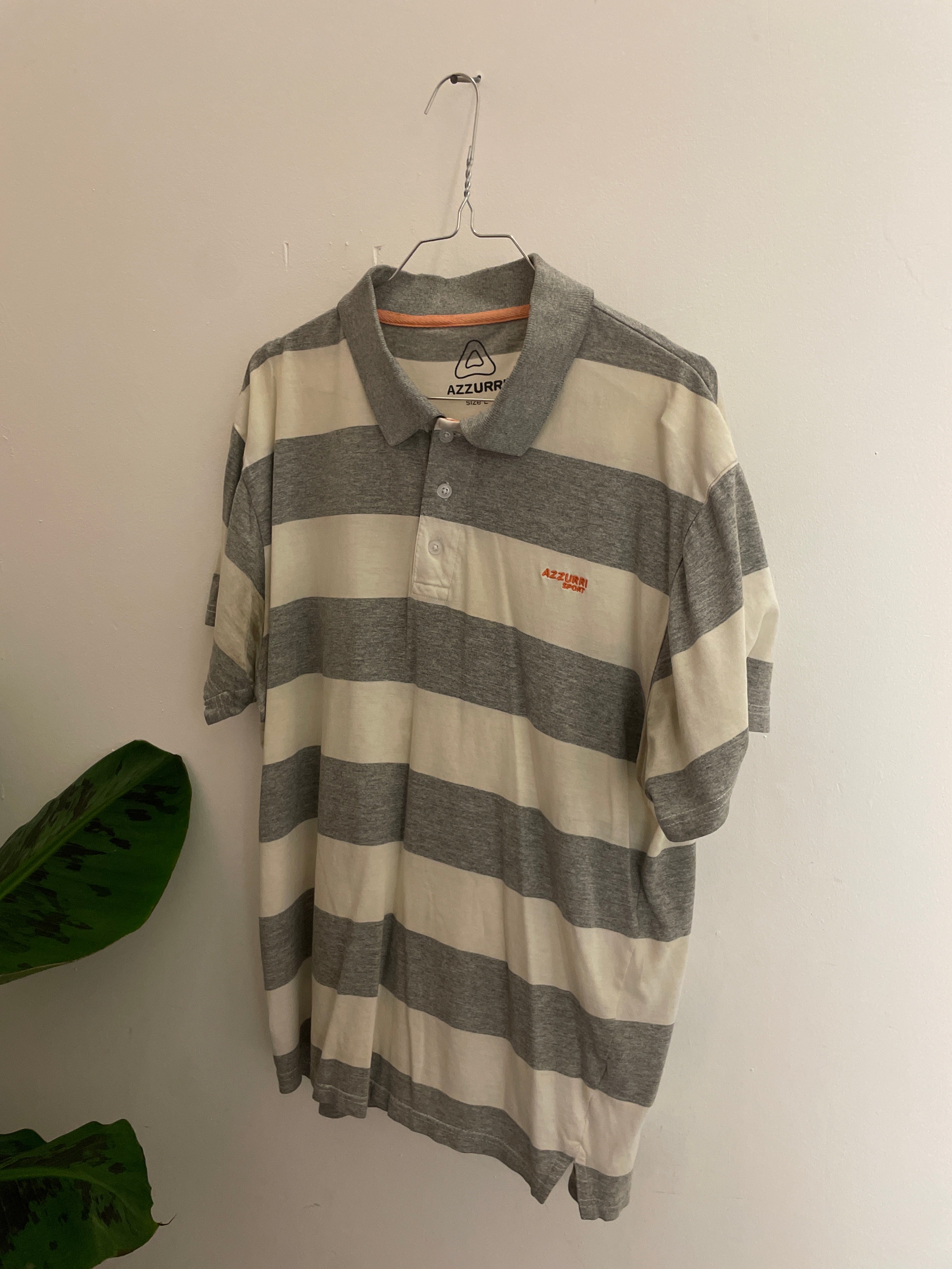 Vintage azzurri sport grey and cream stripped men polo shirt size L