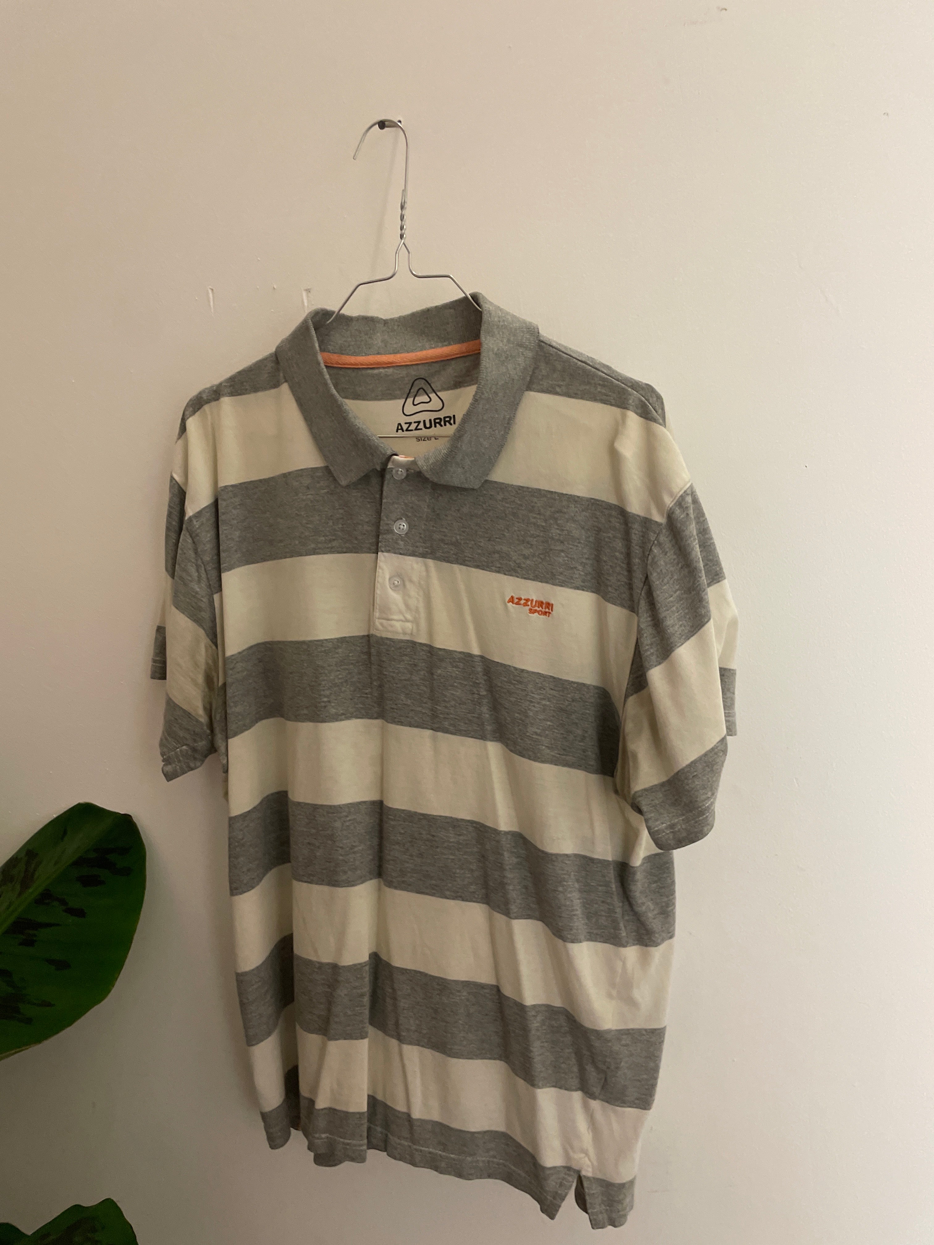 Vintage azzurri sport grey and cream stripped men polo shirt size L