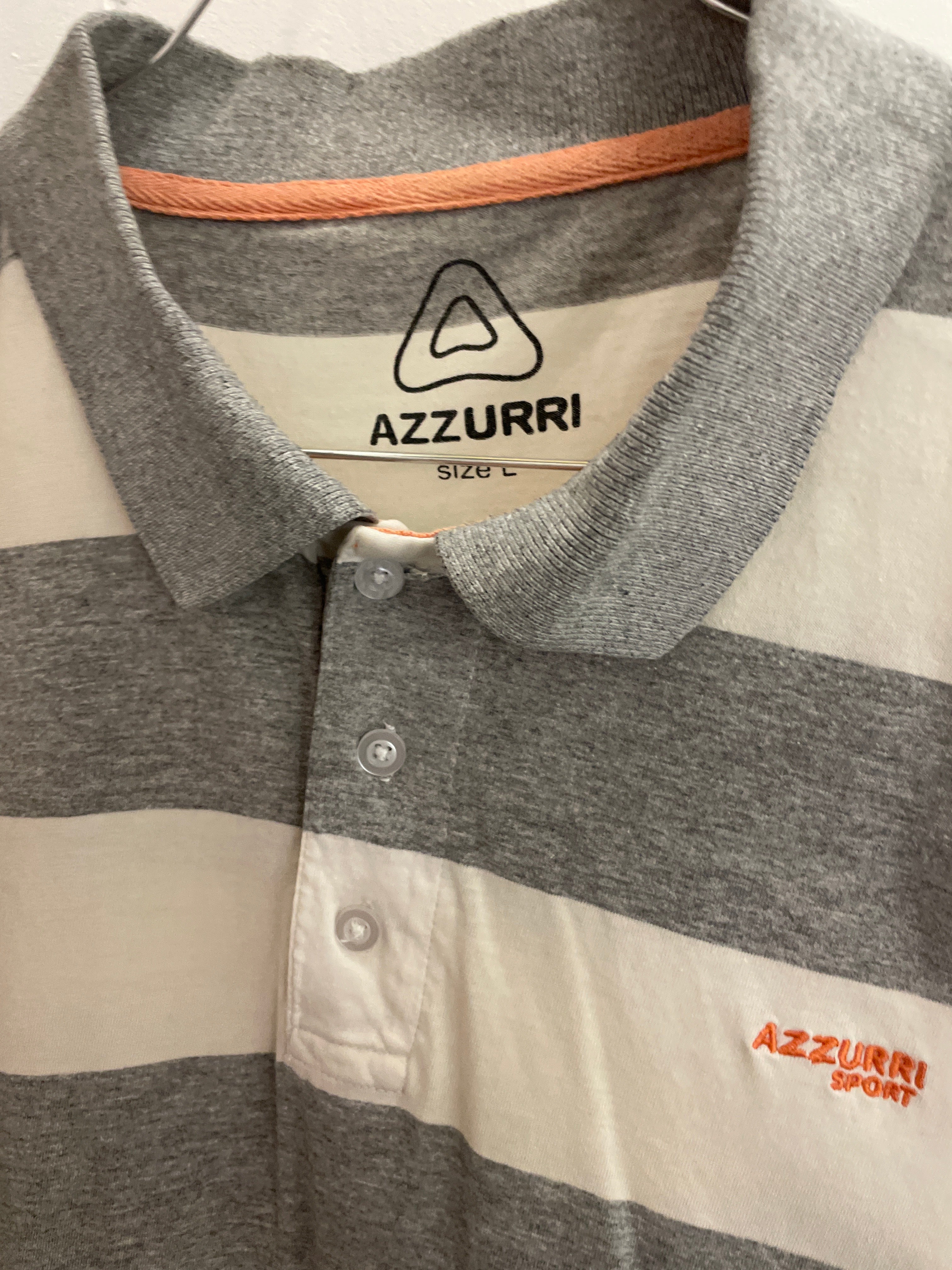 Vintage azzurri sport grey and cream stripped men polo shirt size L