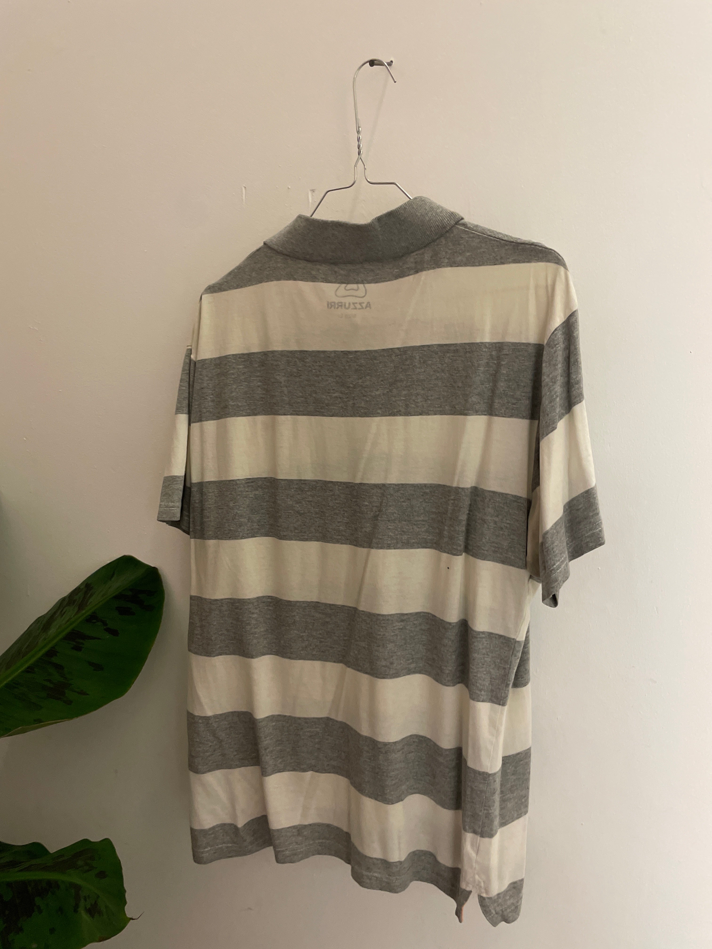 Vintage azzurri sport grey and cream stripped men polo shirt size L