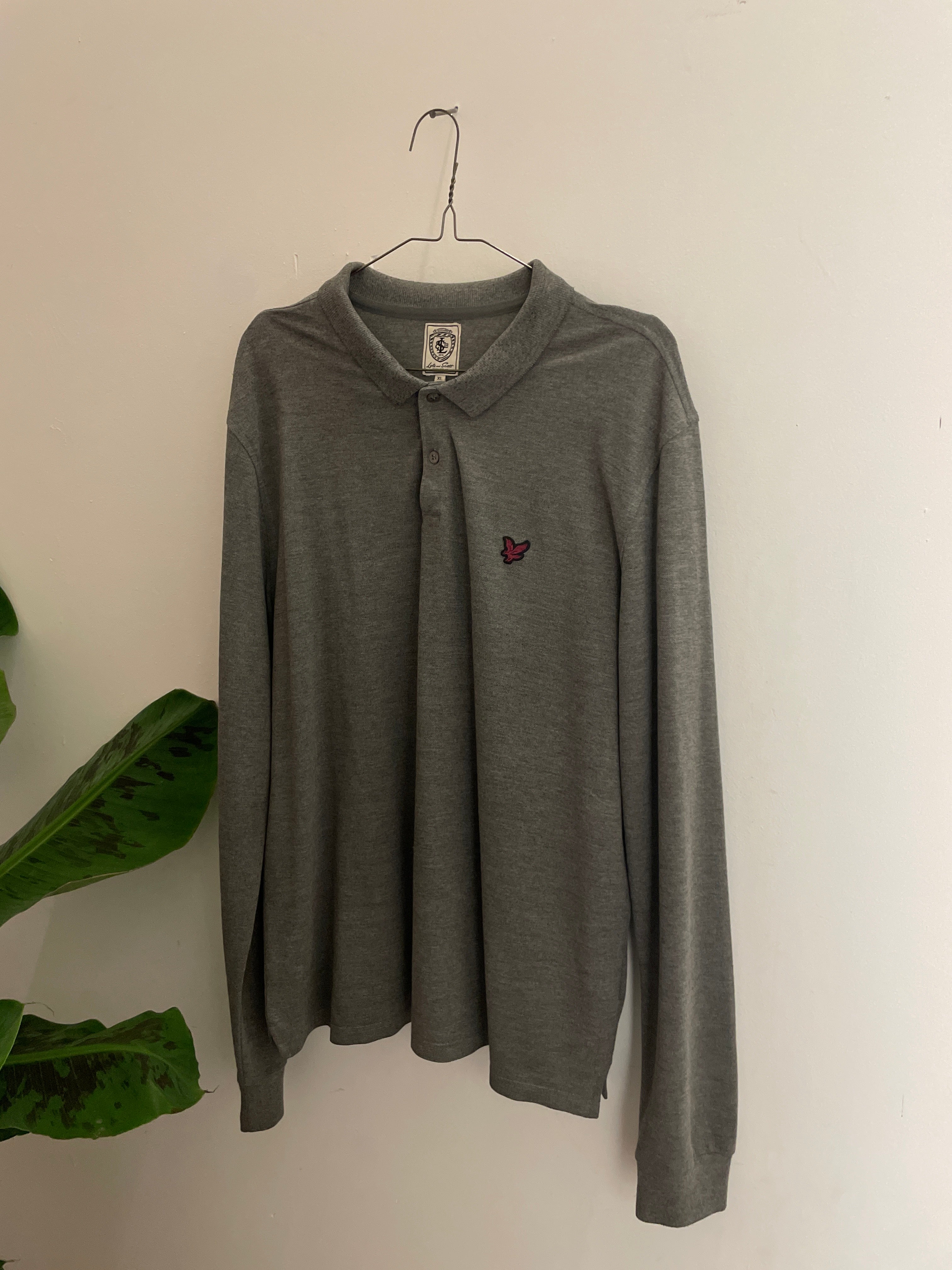 Vintage lyle and scotte mens long sleeve grey polo shirt size XL