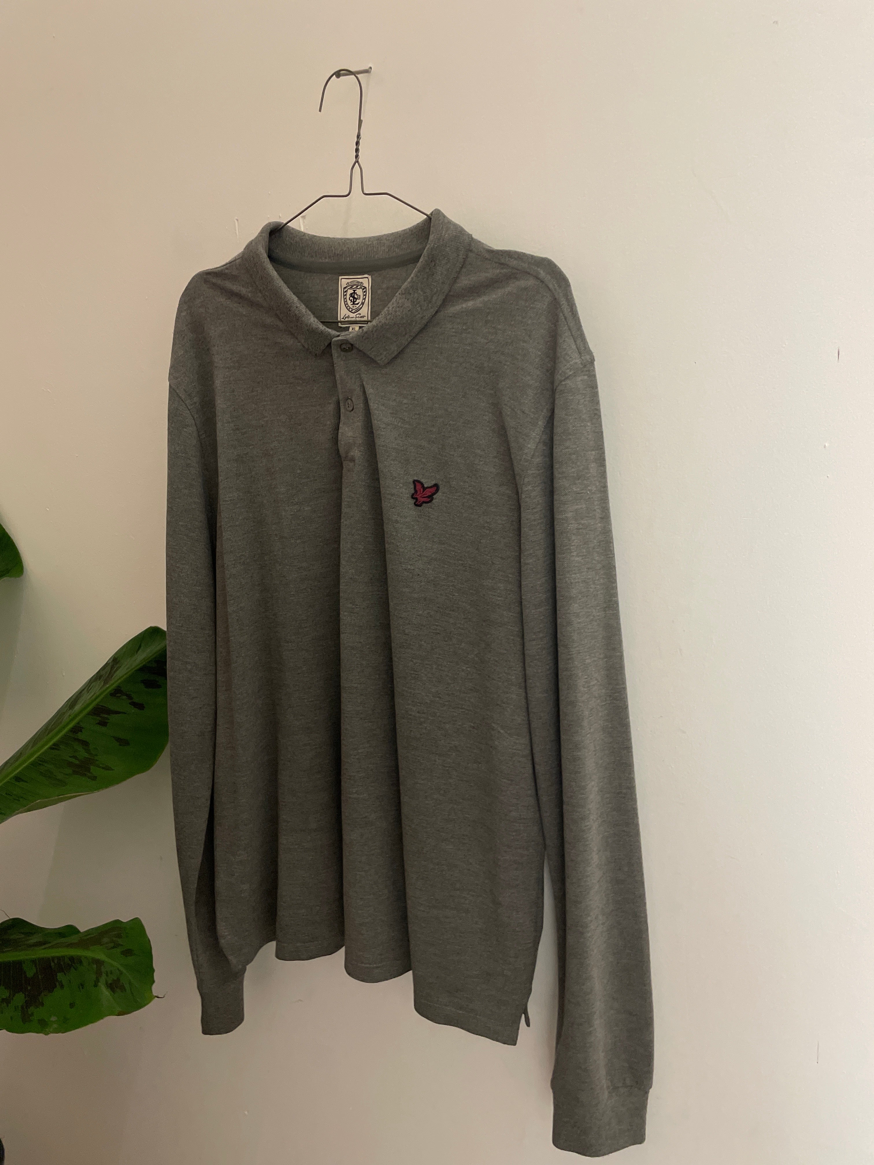 Vintage lyle and scotte mens long sleeve grey polo shirt size XL